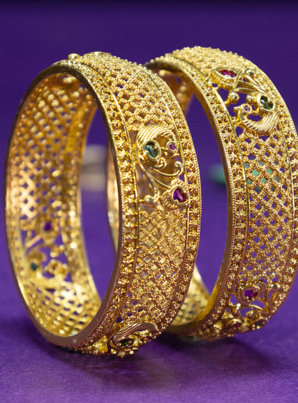 Antique bangles peacock design with kemp stone