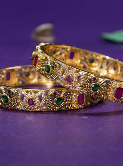 Antique bangles peacock design with kemp and cz stones