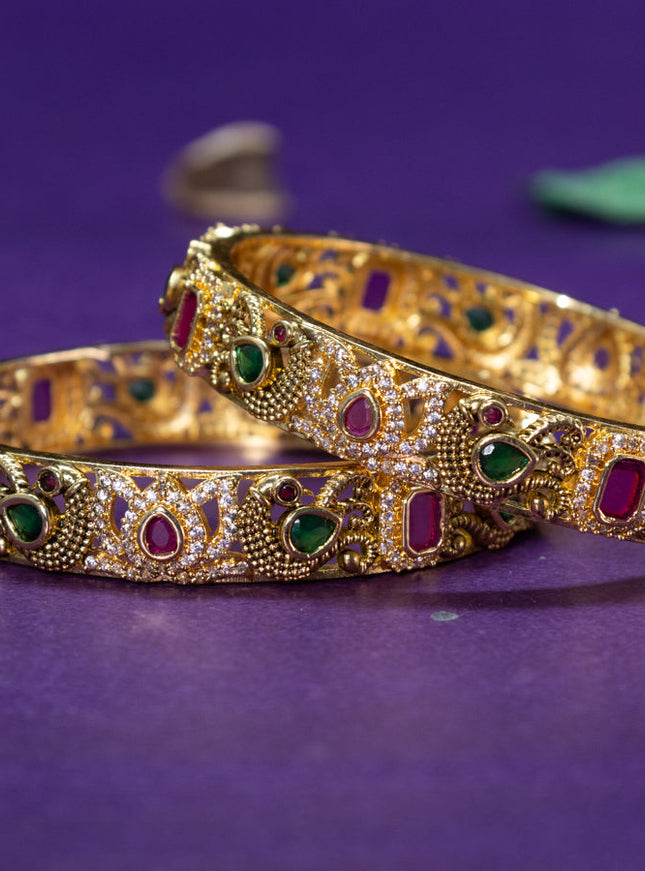 Antique bangles peacock design with kemp and cz stones
