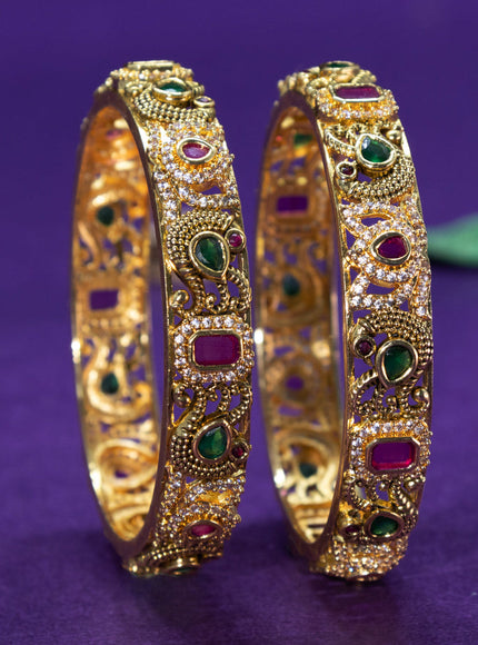 Antique bangles peacock design with kemp and cz stones