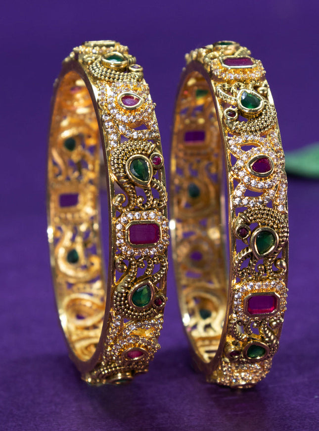 Antique bangles peacock design with kemp and cz stones