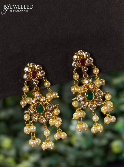 Antique guttapusalu necklace with kemp & cz stones and pearl hangings