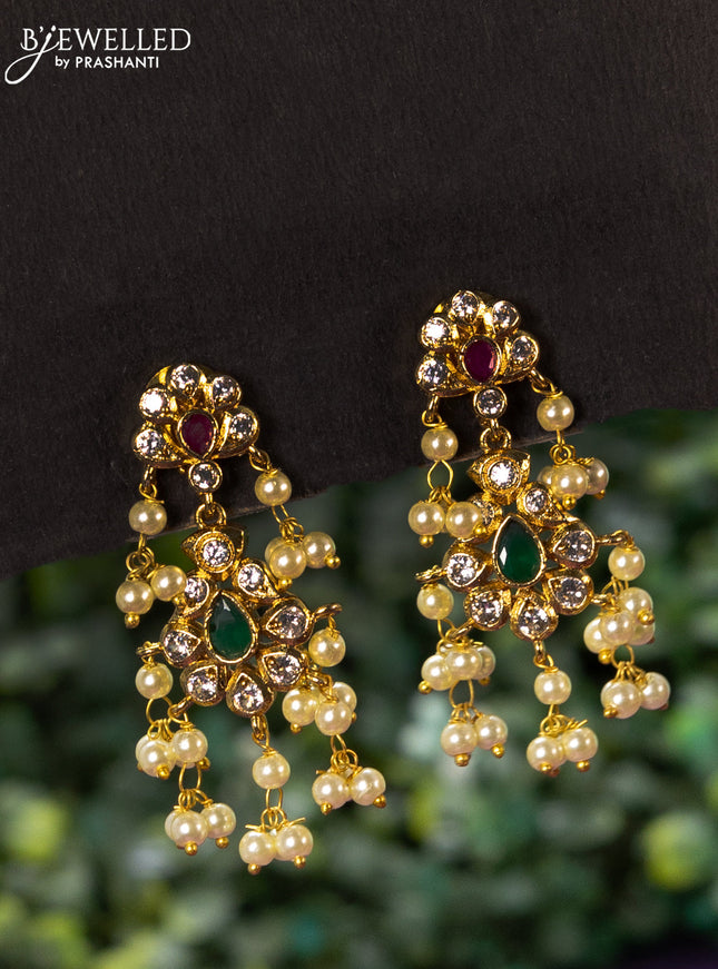 Antique guttapusalu necklace with kemp & cz stones and pearl hangings