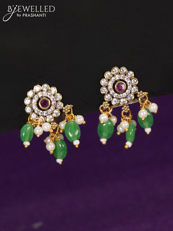 Choker elephant design with ruby & cz stones and green beads hangings in victorian finish