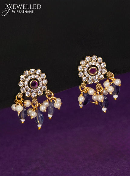 Choker elephant design with ruby & cz stones and violet beads hangings in victorian finish