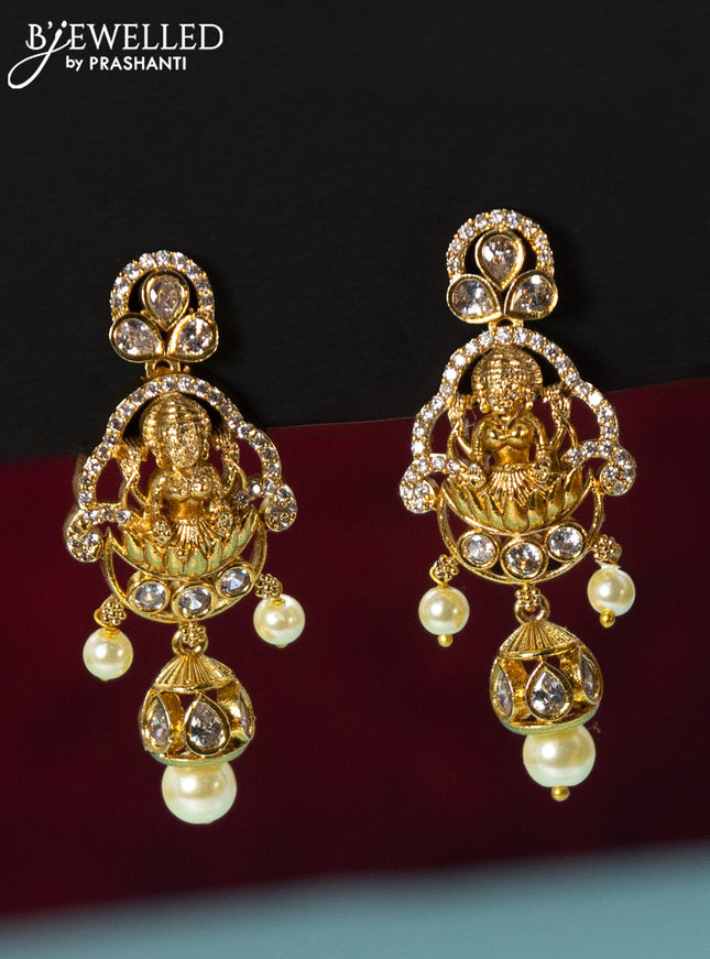 Antique ring type choker cz stones with lakshmi pendant and pearl hangings