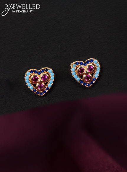 Rose gold earring heart shape design with multicolour stones