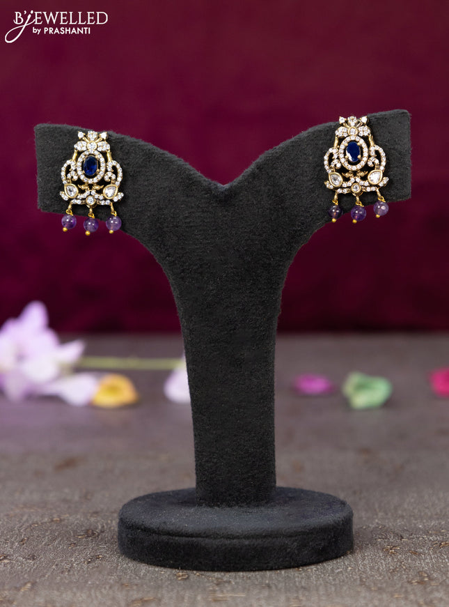 Victorian finish pendant set peacock design with sapphire & cz stones and violet beads hanging