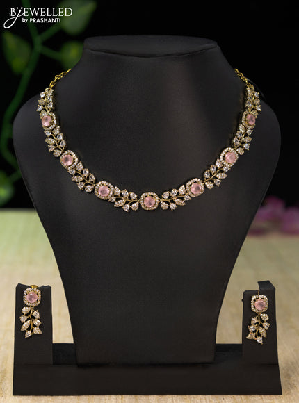 Necklace with baby pink and cz stones in victorian finish