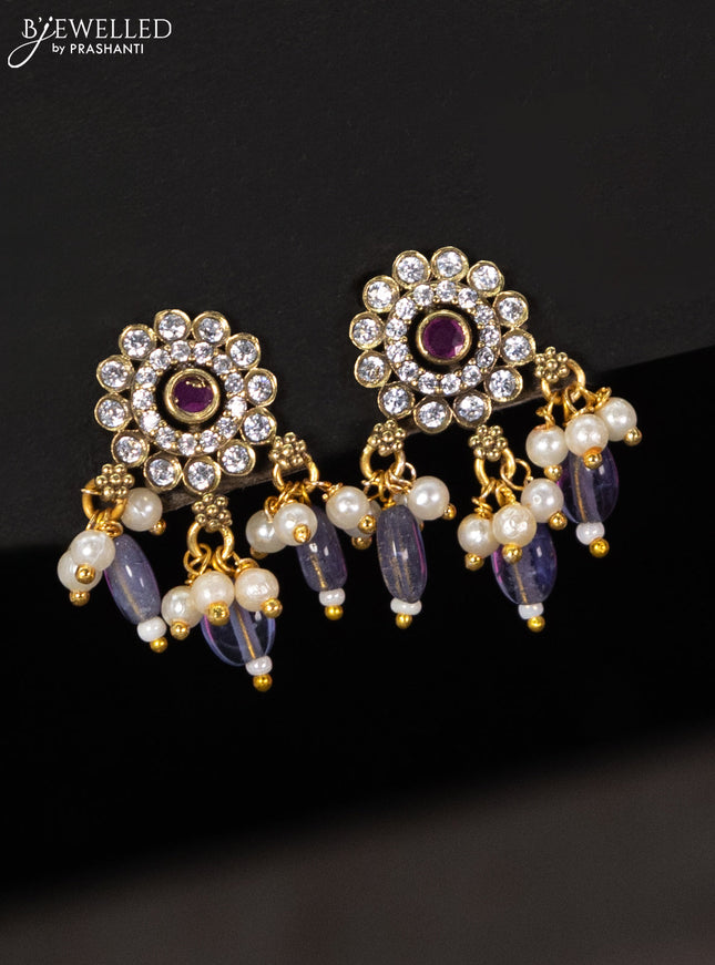 Choker elephant design with ruby & cz stones and violet beads hangings in victorian finish