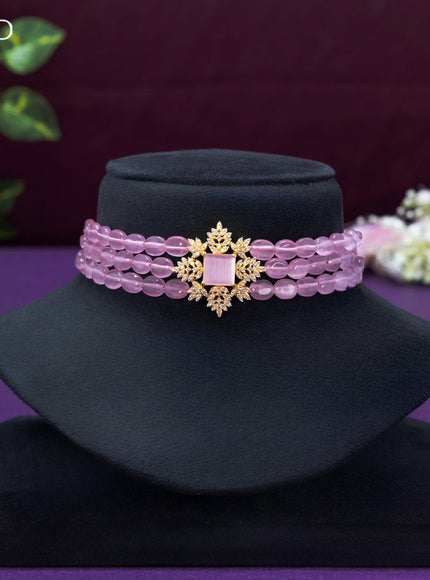 Beaded baby pink choker with cz and baby pink stone pendant