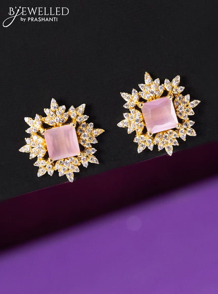 Beaded baby pink choker with cz and baby pink stone pendant