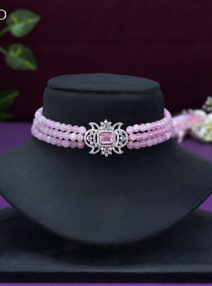 Beaded baby pink choker with cz and baby pink stone pendant