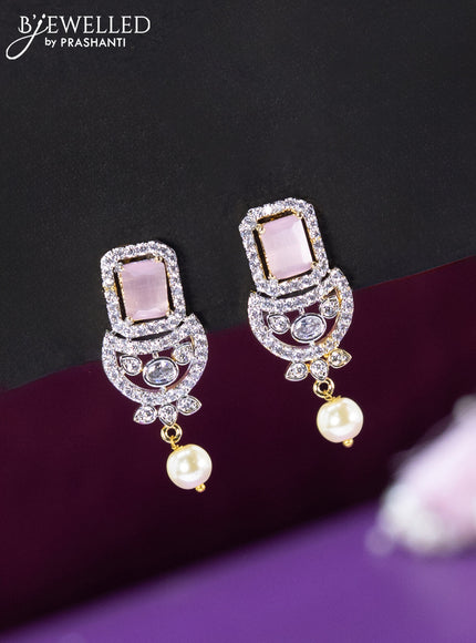 Beaded baby pink choker with cz and baby pink stone pendant