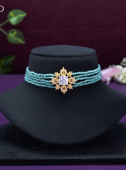 Beaded mint green choker with cz stone pendant