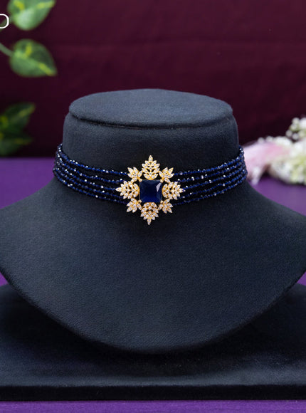 Beaded blue choker with cz and sapphire stone pendant
