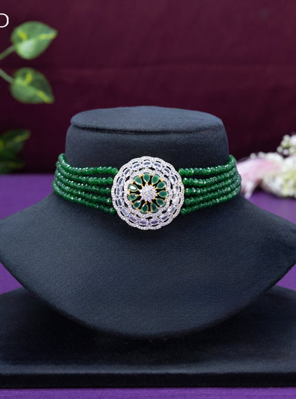 Beaded green choker with cz and emerald stone pendant