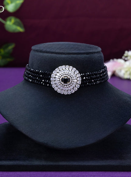 Beaded black choker with cz and black stone pendant