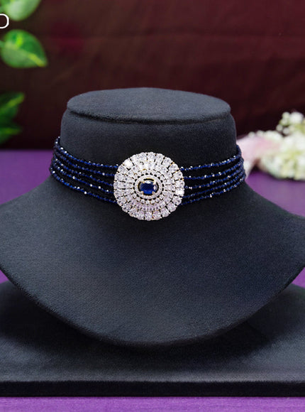 Beaded blue choker with cz and sapphire stone pendant
