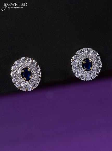 Beaded blue choker with cz and sapphire stone pendant