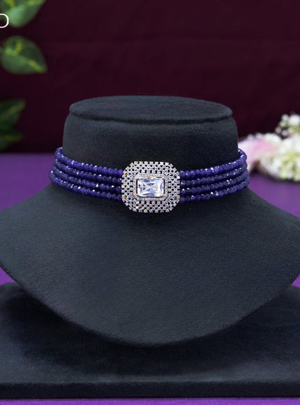 Beaded violet choker with cz stone pendant