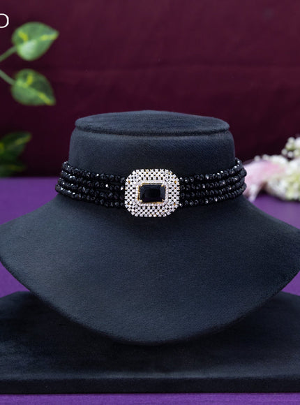 Beaded black choker with cz and black stone pendant