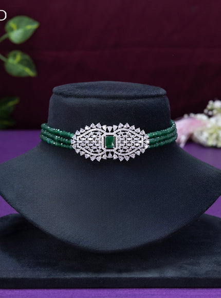 Beaded green choker with cz and emerald stone pendant