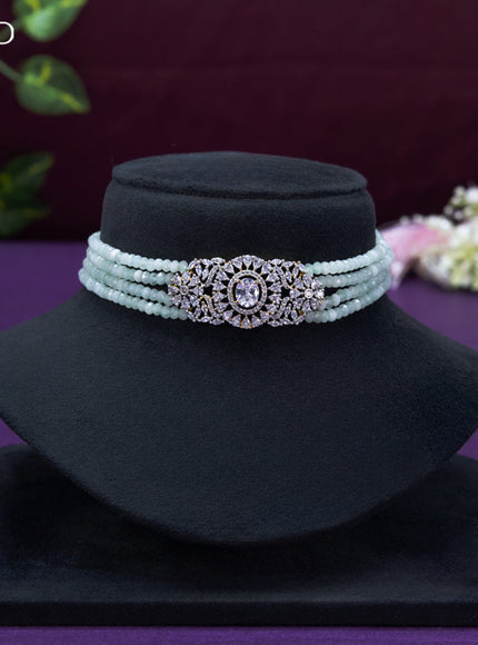 Beaded mint green choker with cz and mint green stone pendant