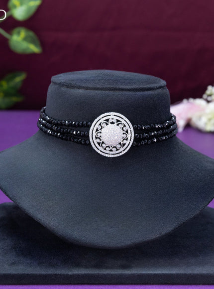 Beaded black choker with cz stone pendant