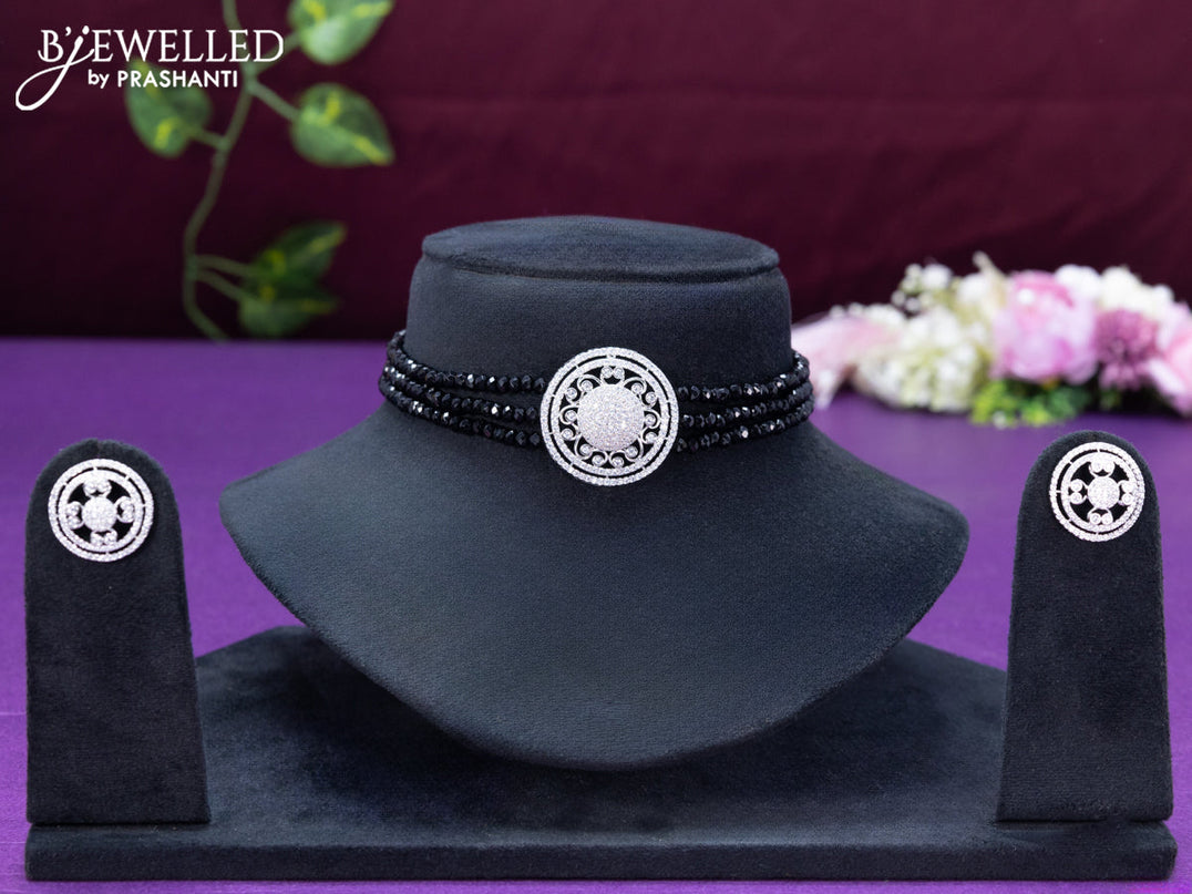 Beaded black choker with cz stone pendant