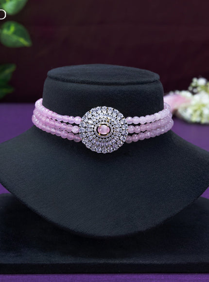 Beaded baby pink choker with cz and baby pink stone pendant