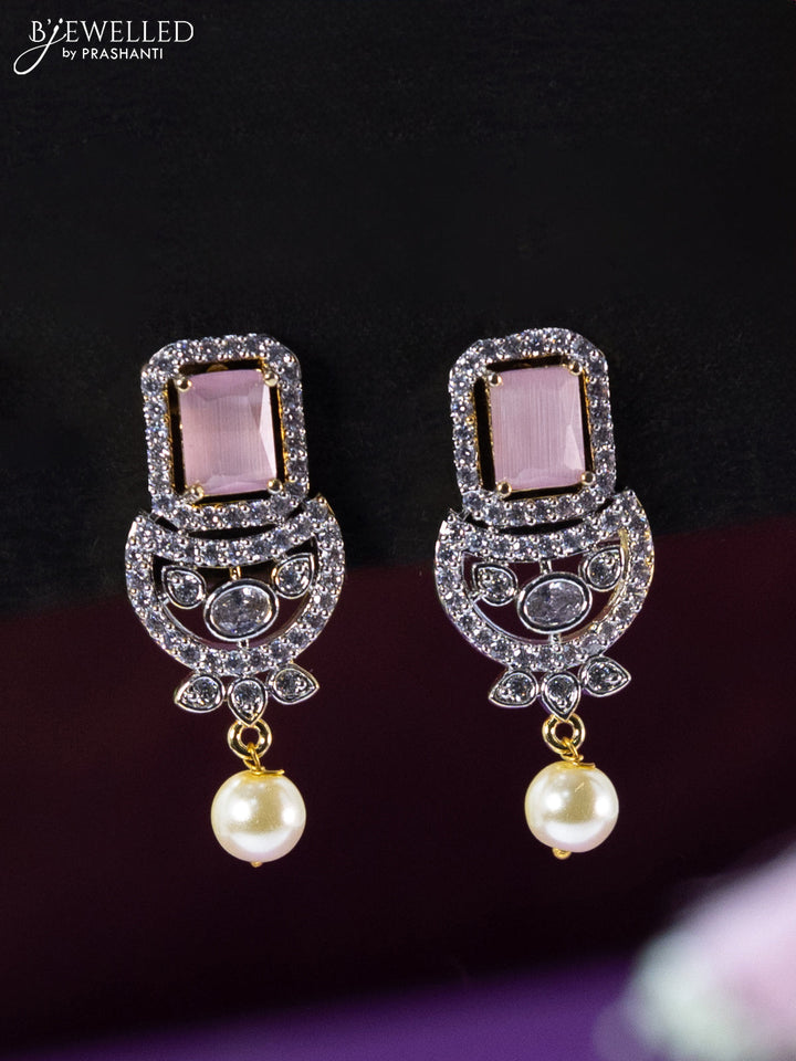 Beaded baby pink choker with cz and baby pink stone pendant