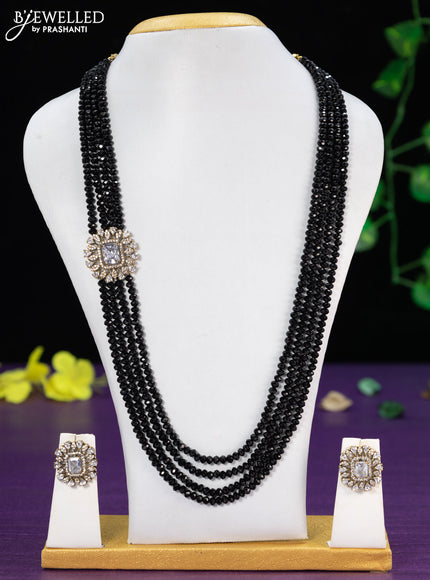 Beaded black necklace with cz stones pendant in victorian finish