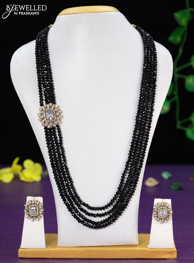 Beaded black necklace with cz stones pendant in victorian finish