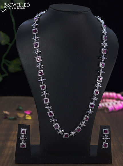 Zircon haaram with ruby and cz stones