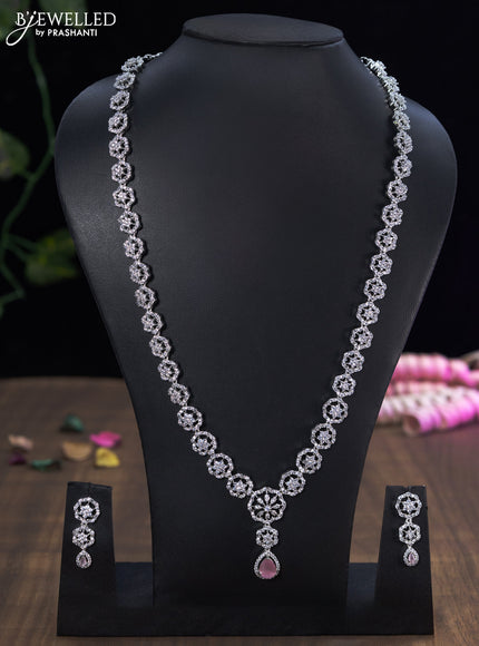 Zircon haaram with baby pink and cz stones