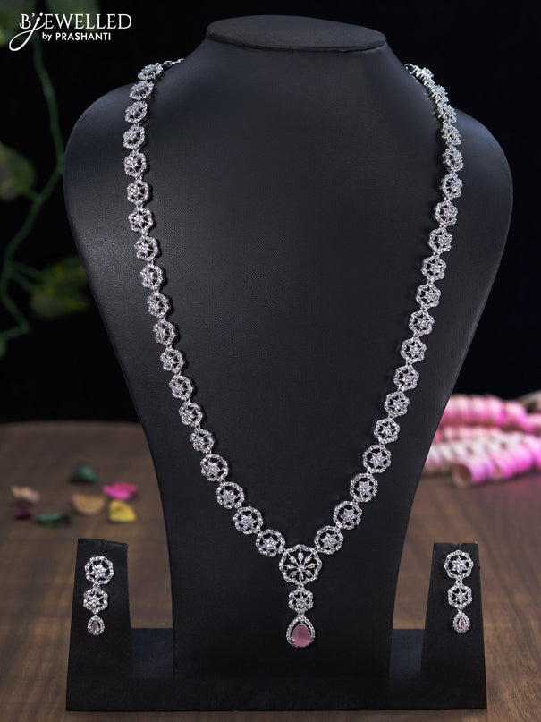 Zircon haaram with baby pink and cz stones