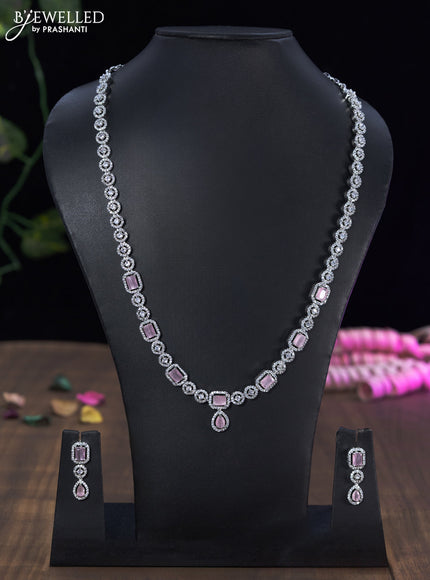 Zircon haaram with baby pink and cz stones
