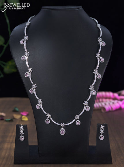 Zircon haaram with baby pink & cz stones and hangings