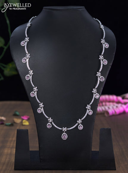 Zircon haaram with baby pink & cz stones and hangings without earrings