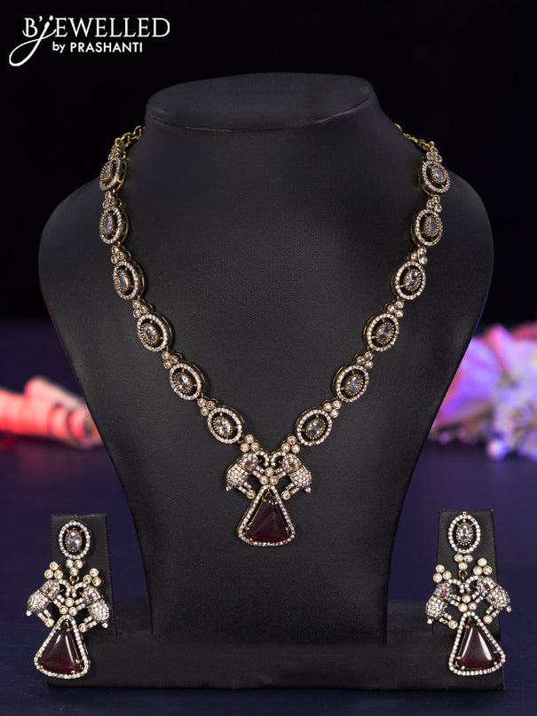 Necklace elephant design with ruby and cz stones in victorian finish