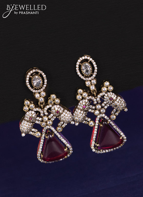 Necklace elephant design with ruby and cz stones in victorian finish