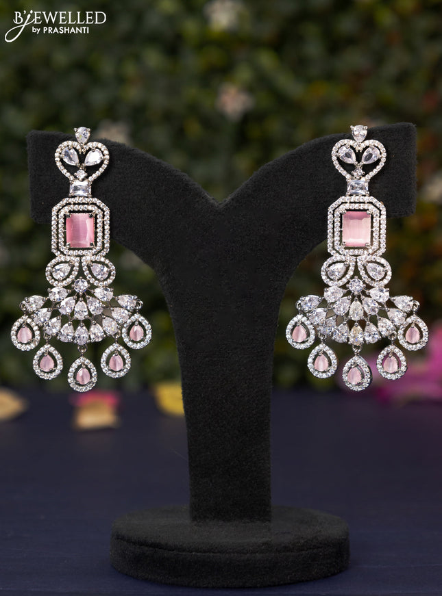 Zircon earring with baby pink & cz stones and hangings