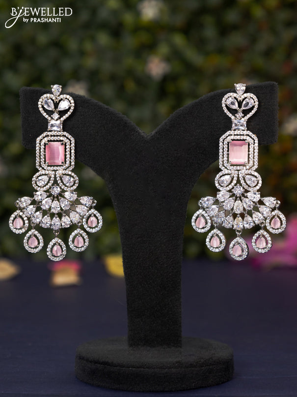Zircon earring with baby pink & cz stones and hangings