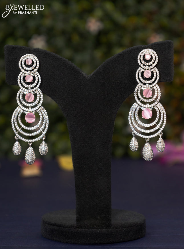 Zircon earring with baby pink & cz stones and hangings