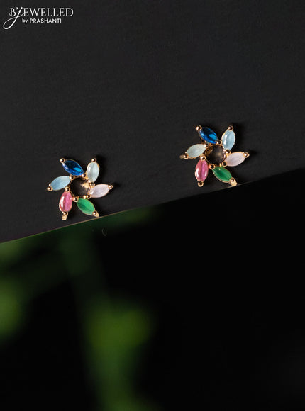 Rose gold earring with multicolour and cz stones