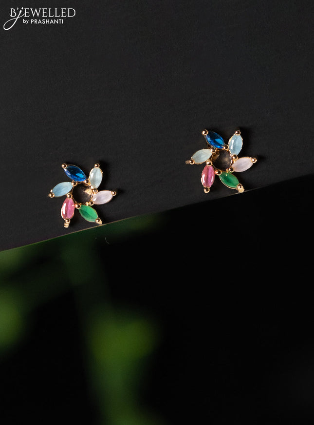 Rose gold earring with multicolour and cz stones