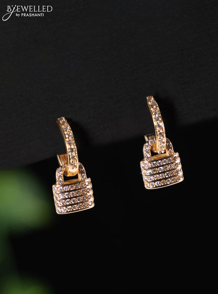 Rose gold hanging type earring with cz stones