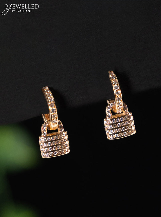 Rose gold hanging type earring with cz stones