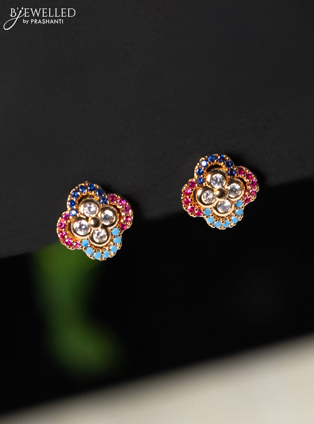 Rose gold hanging type earring with multicolour and cz stones